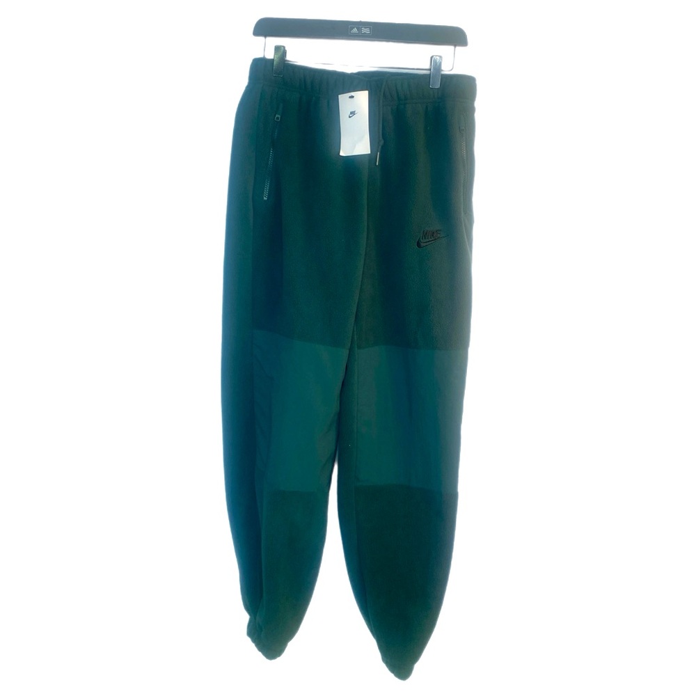 Nike Men’s Heavy Fleece Green SweatPants Size S Elastic ankles Zip pockets NWT